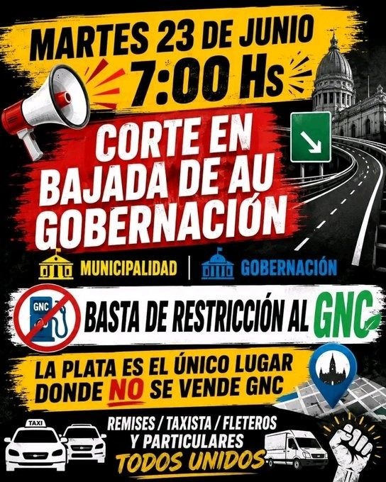 Imagen asociada a ALERTA DE MOVILIDAD (La Plata): se informó una protesta vinculada a la falta de GNC