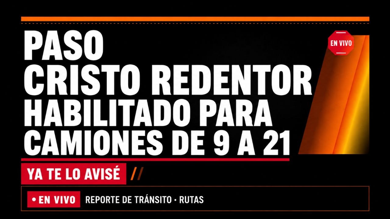 Imagen asociada a Alerta de servicio: Paso Cristo Redentor habilitado para camiones de 9 a 21 (sentido Argentina–Chile)