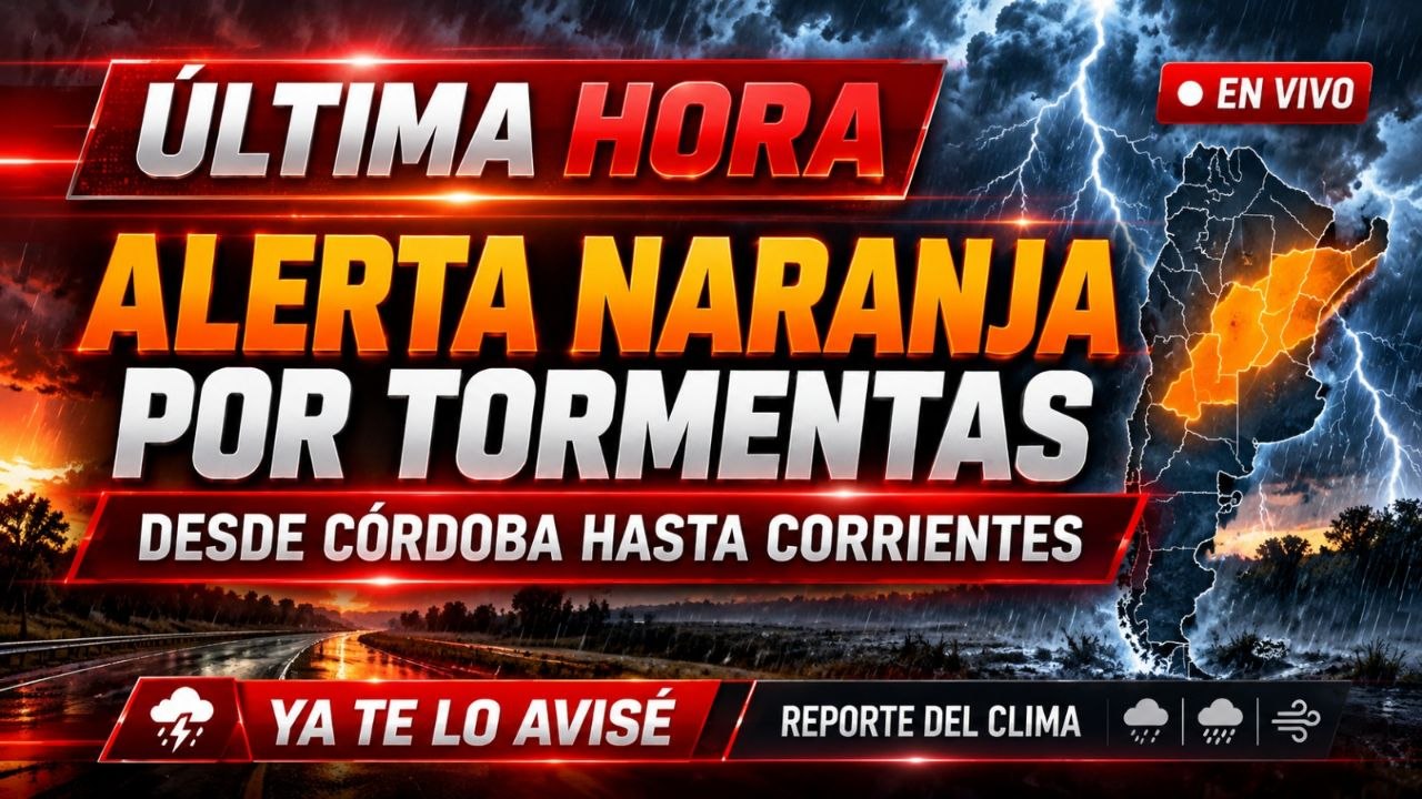 Imagen asociada a Alerta de clima (SMN): nivel naranja por tormentas en una franja del centro y Litoral, con áreas afectadas desde Córdoba hasta Corrientes