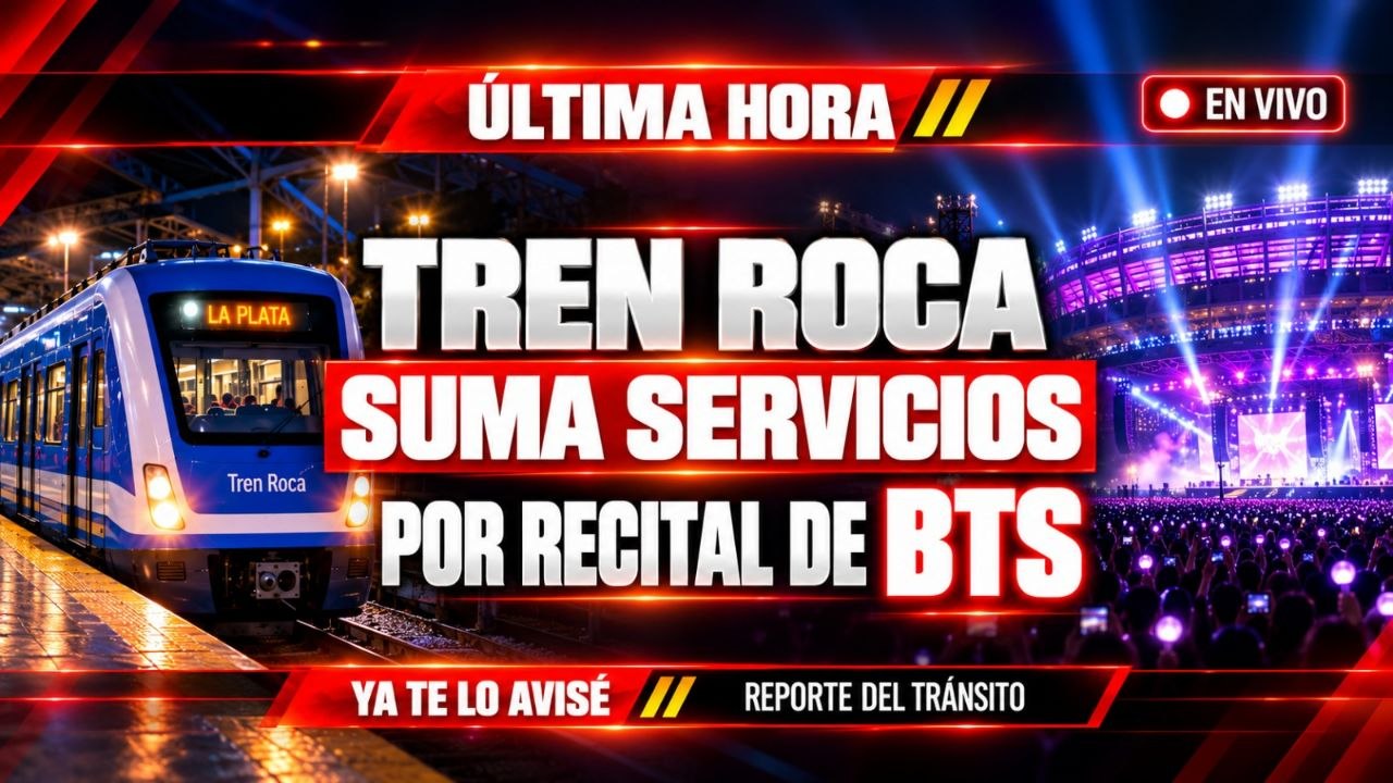 Imagen asociada a Alerta informativa: Tren Roca suma servicios nocturnos por el recital de BTS en el Estadio Único de La Plata